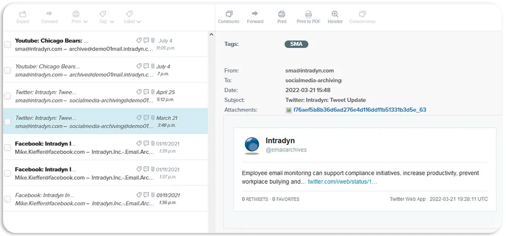 Intradyn Social Media Archiving FINRA SEC